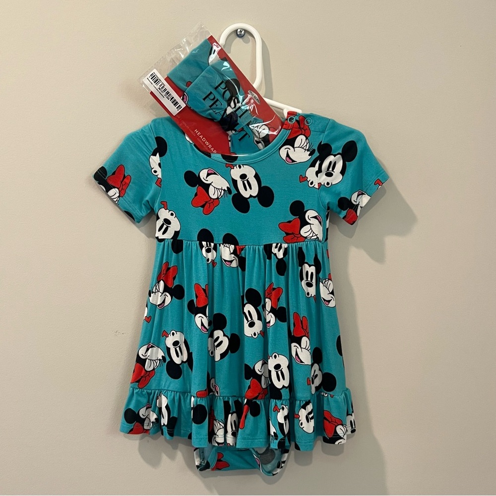 Posh Peanut Smooches Short Sleeve Ruffled Bodysuit Dress & Luxe Bow Headwrap